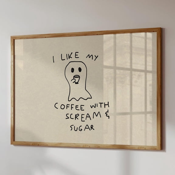 Hallo.Ween Kitchen Print: Funny Ghost Poster, Neutral Coffee Wall Art UNFRAMED PAPER POSTER, Home Decor, Vintage Gift, Living Room Dercor