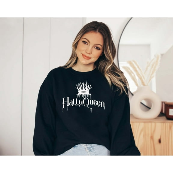 HalloQueen Sweatshirt, Funny Halloween, Queen of Halloween Shirt, Spooky Women Crewneck, Fall Sweatshirt, Halloween Sweatshirt