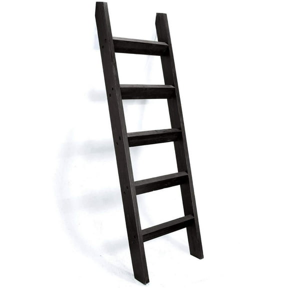 Hallops Blanket Ladder 5 ft | Rustic Farmhouse Decor | Thick Black Wooden Shelf