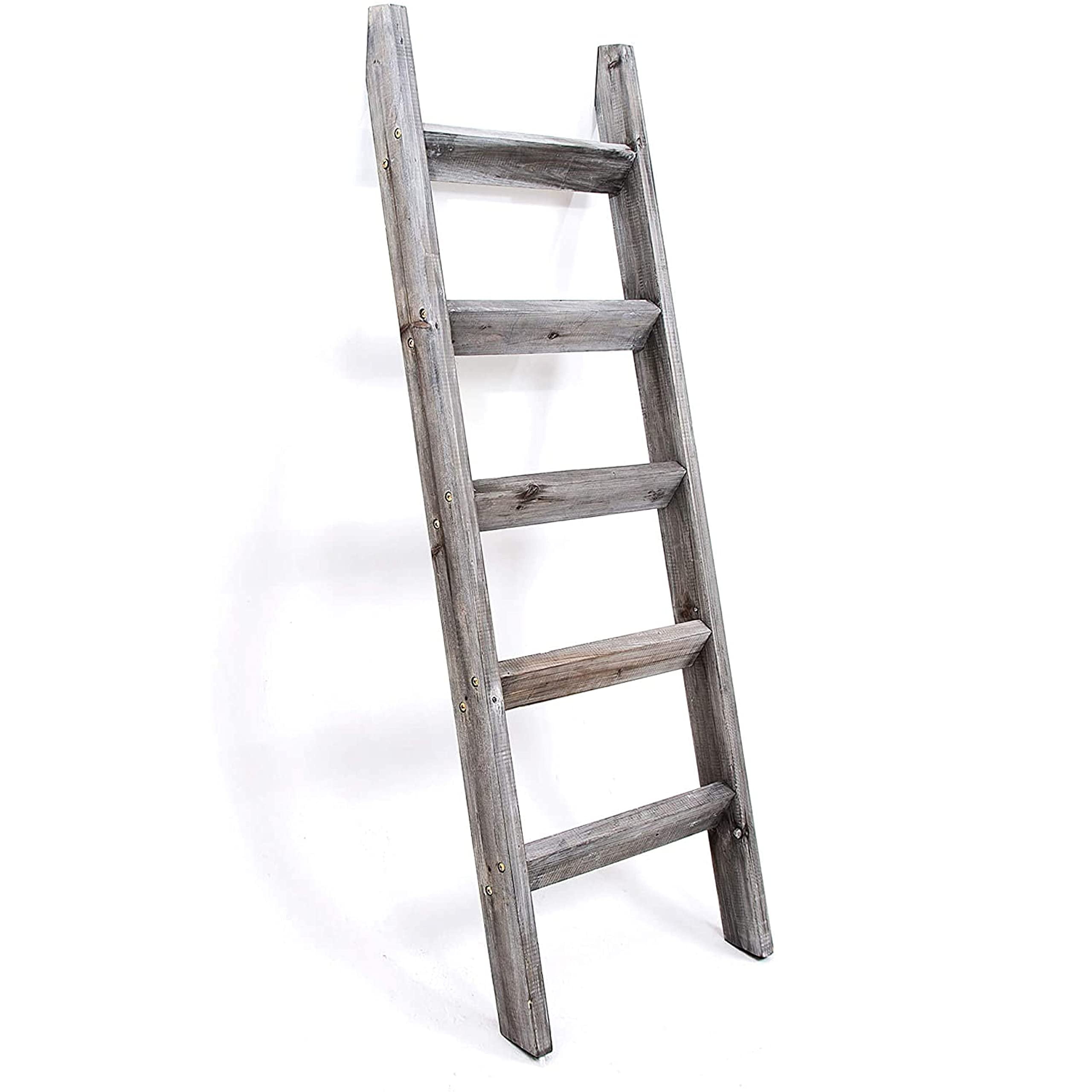 Hallops 5 ft Gray White Rustic Wood Blanket Ladder
