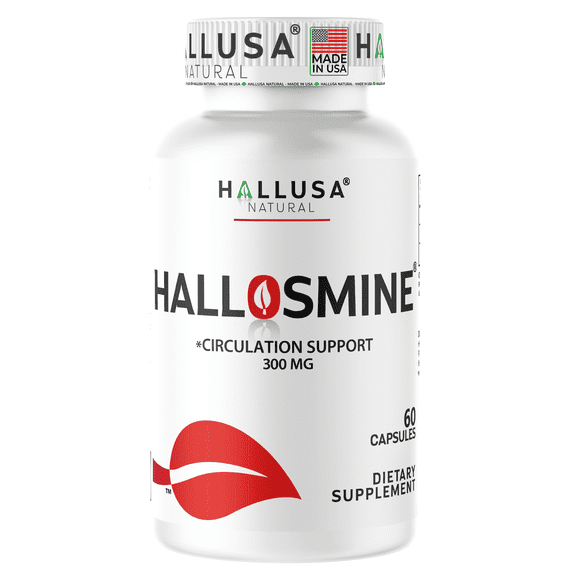 Hallusa Natural Hallosmine Diosmin 300mg Leg Circulation & Vein Support, Lymphatic Drainage, Blood Flow, Swollen Feet, Ankles & Legs, Vascular Health & Visible Veins, 60 Capsules