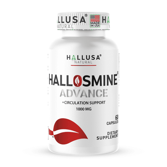 Hallosmine Advance Circulation & Vein Support Diosmin 1000 mg Swollen Feet, Ankles and Legs, Visible Veins, Blood Flow, Lymphatic Drainage & Heavy Legs, 60 capsules