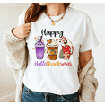 thumbnail image 1 of Hallothanksmas Coffee T-Shirt: Halloween Thanksgiving Christmas Tee Crew Neck Short Sleeve Casual Tshirt For Women, 1 of 8