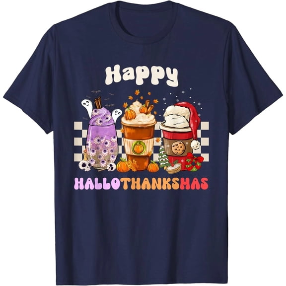 Hallothanksmas Halloween Thanksgiving Christmas Coffe Unisex T-Shirt
