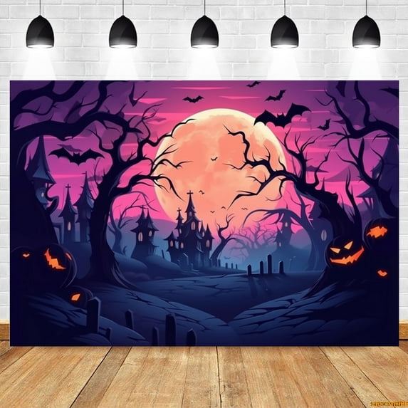 Hallowe Background Night Full Moon Dark Forest Horror Pumpkin Lanterns Baby Portrait Photography Backdrop Photo Studio Props