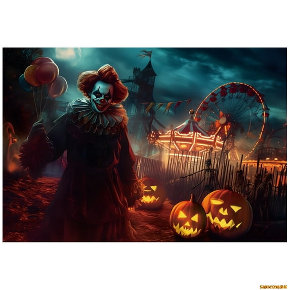 Hallowe Circus Horror Clown Backdrop Skull Ferris Wheel Outdoor Night Party Photography Background r Banner Photostudio