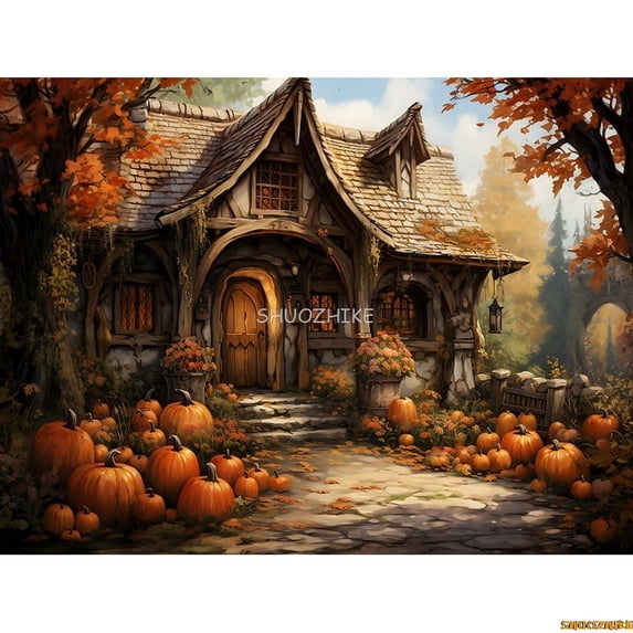 Hallowe Day Photography Backdrops Props Wagon Tablecloth Fall Sce With Pumpkin Patch Door Photo Studio Background HW-01