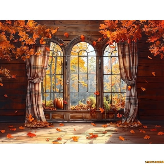 Hallowe Day Theme Photography Backdrops Props Wagon Flowers Fall Sce With Pumpkin Patch Door Photo Studio Background HW-04