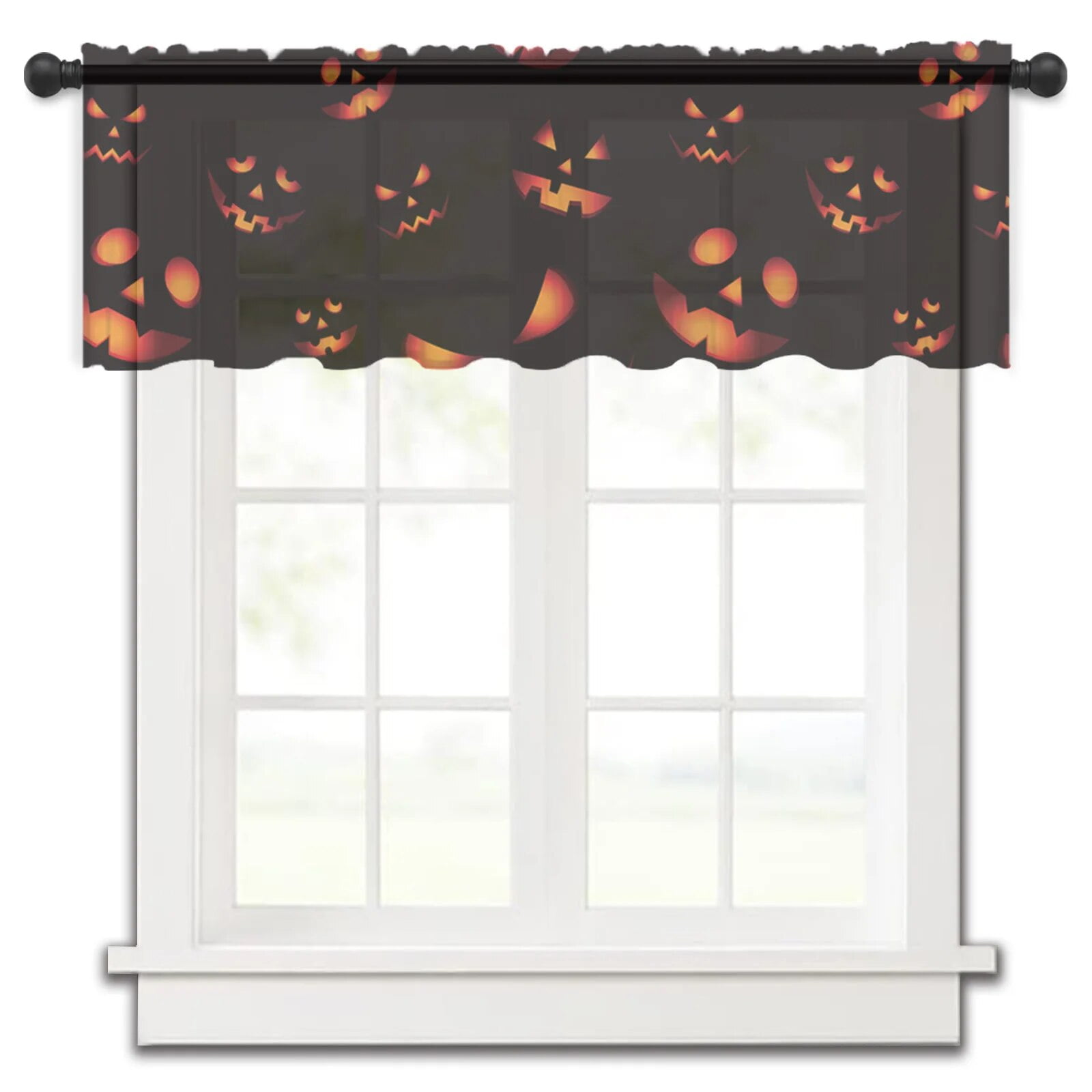 Hallowe Pumpkin Scary Horror Small Window Curtain Tulle Sheer Short