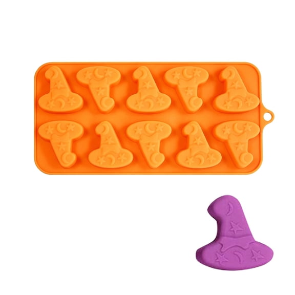 Hallowean Witch Hat Chocolate Mold 10 Cavity Silicone Witch Hat Shape Baking Soap Molds for Hallowean Festival Decoration DIY Accessories (1 Pc)
