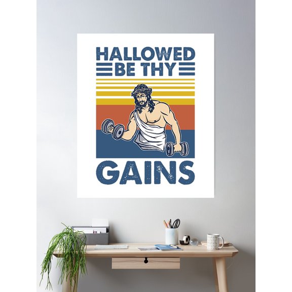 Hallowed Be Thy Gains Jesus Gym Vintage Poster Wall Art, Modern Wall Decor For Living Room Bedroom, 8x12 UNFRAMED
