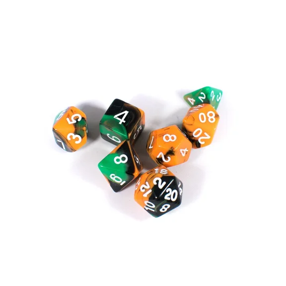 Hallowed Grounds Tri-Color Swirl Orange/Black/Green Dice Brycesdice Dnd