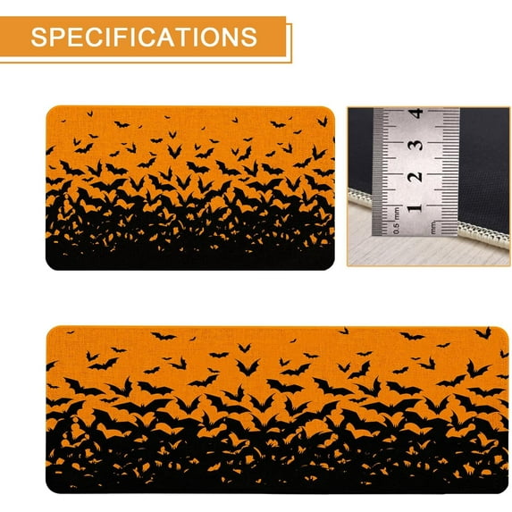 Halloweeen Kitchen Rugs and Mats Set of 2, Halloweeen Bats Kitchen Mat, Seasonal Holiday Cooking Sets Washable Non-Slip Floor Mats for Halloweeen Kitchen Decor - 17x30 and 17x47 Inch