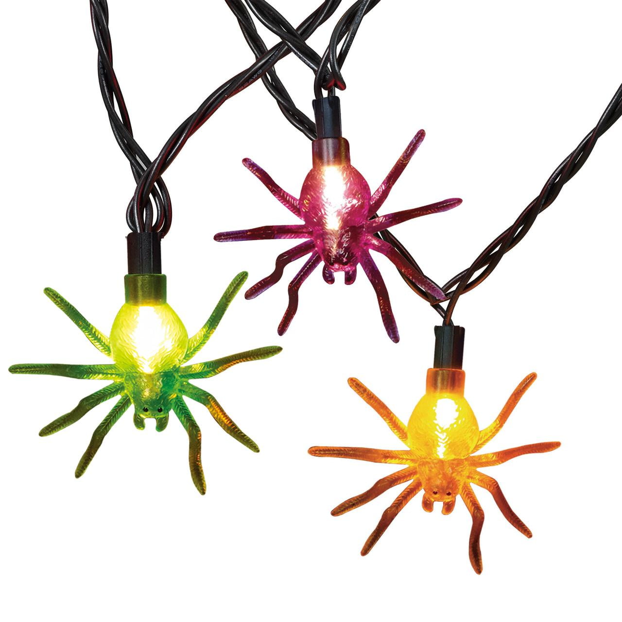 Halloween 10Count Indoor Outdoor Multicolor Spider Lights, with Clear