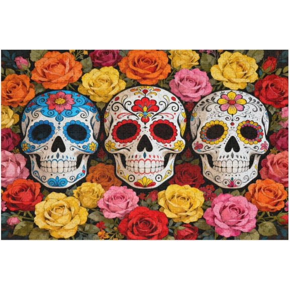 Halloween 1000 Piece Puzzles for Adults, Artistic Skull Flower for Adults Puzzle, Hard Challenge Art Jigsaw Puzzles, for Gifts Halloween Birthday Party Games Family, 30x20 Inch Dust Free Puzzle
