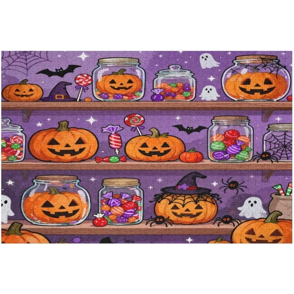 Halloween 1000 Piece Puzzles for Adults, Halloween Spider Candy Jar for Adults, Hard Challenge Art Jigsaw Puzzles, for Gifts Birthday Party Games Family, 30x20 Inch Dust Free Puzzle