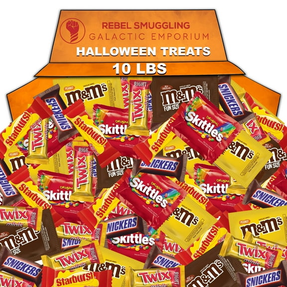 Halloween 10lb Box of Candy Includes Twix, Skittles, Starburst, MM Peanut Fun size, MM Milk Chocolate Fun Size, and Snickers Fun size