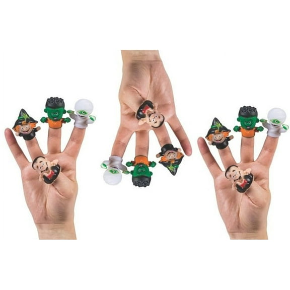 Halloween 12 Pack Assorted Monster Finger Puppets Vampire Frankenstein Witch Mummy Vinyl