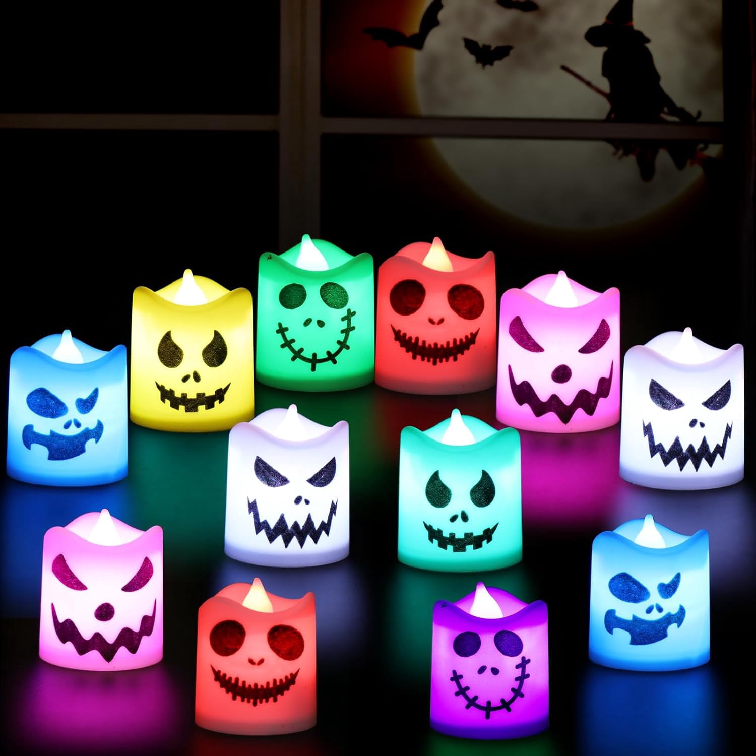 Halloween 12 Pack Color-Changing Mini Flameless Candle Lights ...