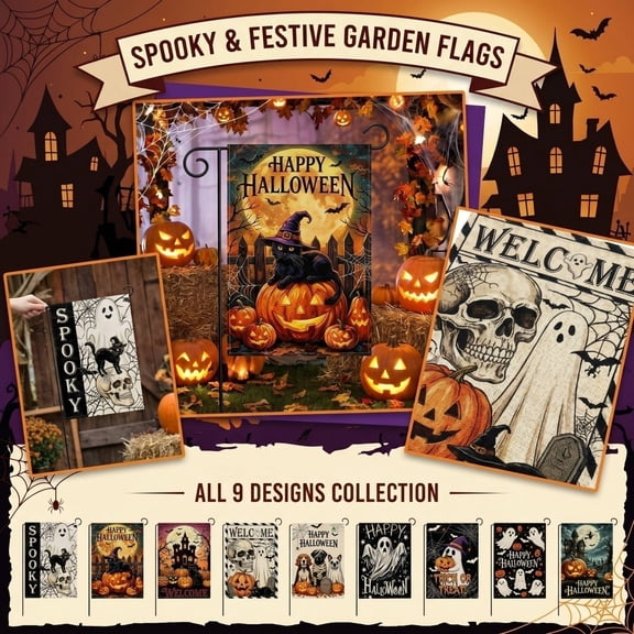 Halloween 12x18 Inch Garden Flag for Outside , Scary Spooky Dog Ghost Pumpkins Autumn Burlap Yard Flags for Halloween Themed Party Farmhouse Holiday Seasonal Decor