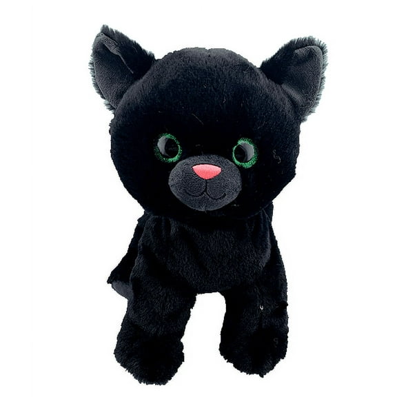 Halloween 16" Cinders the Cat Plush Toy with Wicked Witch Costume - Sparkly Green Eyes, Soft Charcoal Black Fur - Perfect Halloween Decor & Gift for Kids