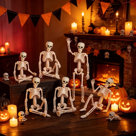 Halloween 16" Full Body Skeleton Dcor,6Pack Spooky Posable Movable Joints Skeletons Props for Yard Garden Lawn Haunted House Graveyard Props Indoor Outdoor Decor