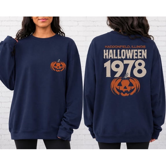 Halloween 1978 Haddonfield Sweatshirt, Vintage Halloween Shirt, Halloween Pumpkin Shirt,Navy Color,Size XL