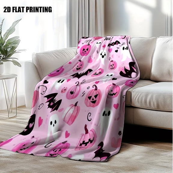 Halloween 1pc Cozy Halloween BOO! Ghosts Printed Throw Blanket Soft and Warm Throw for Couch Sofa Bed Office and Travel Perfect Gift for All Season Use