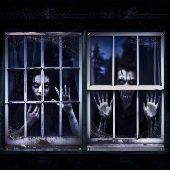 Halloween 2-Pack Door And Window Curtain Background Hanging Cloth Horror Outdoor Decoration Scene Hanging Cloth