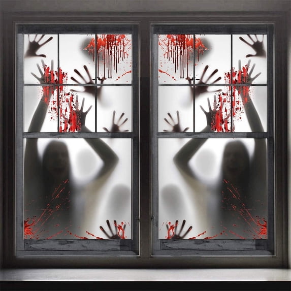 Halloween 2 Pack Scary Clown Window Door Curtain Hanging Backdrop, Spooky Bloody Horror Decor for Haunted House, Indoor Outdoor Halloween Party Decoration Supplies,E