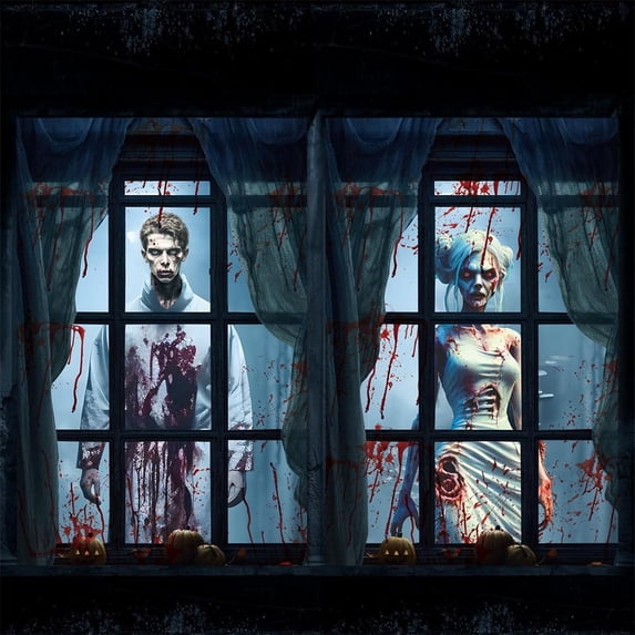 Halloween 2 Pack Scary Clown Window Door Curtain Hanging Backdrop, Spooky Bloody Horror Decor for Haunted House, Indoor Outdoor Halloween Party Decoration Supplies,F