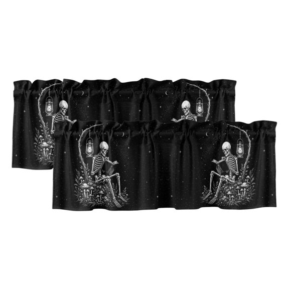 Halloween 2 Panels Kitchen Valance, Dark Academia Goth Study Tree Arch Mystical Night Moon Stars Curtains Valances for Small Windows Rod Pocket Window Treatments for Living Room Bedroom 54"W x 18"L