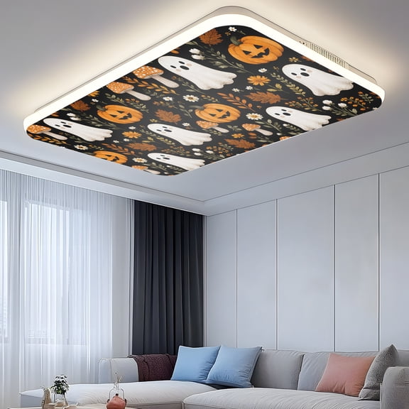 Halloween 2 Pcs Fluorescent Light Covers 4 x 2 Feet, Cute Ghosts Fall Pumpkins Maple Leaf Mushrooms Black Covers for Ceiling Lights Magnetic Light Cloth Filter for Classroom Office Home