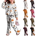 thumbnail image 1 of Halloween 2 Piece Set For Girls Light Weight Long Sleeve Sweatshirt Vibrant Tombstone Slogan Motif Stretchy Flare Pants Sweatsuit, 1 of 7