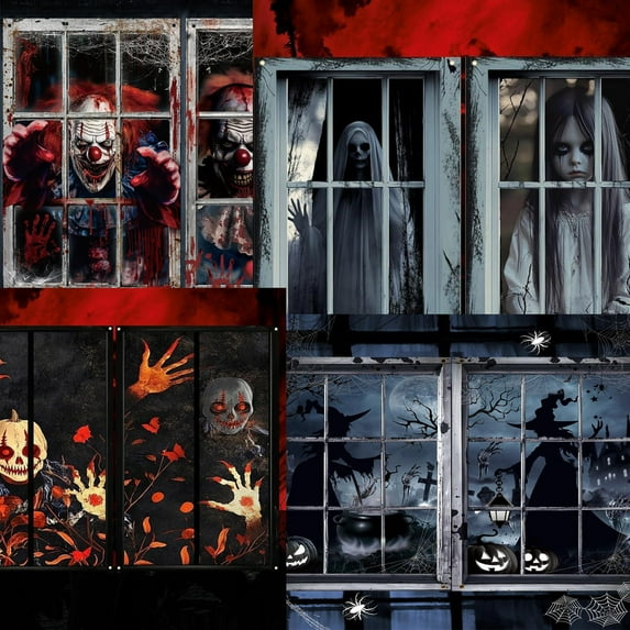 Halloween 2-pack door and window curtain background hanging cloth horror ghost outdoor decoration scene hanging cloth P