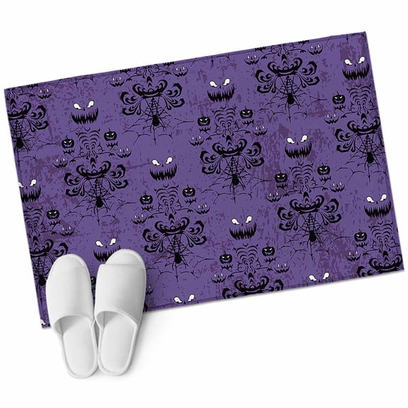 Halloween 2'x3' Washable Rug, Purple Black Haunted Ghost Fall Autumn Non-Slip Soft Doormat Area Rugs for Entrance Bathroom Bedsides, Carpet for Kitchen Bedroom, Entryway Floor Mat