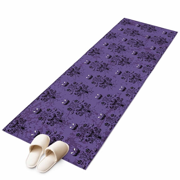 Halloween 2'x6' Runner Rug, Purple Black Haunted Ghost Fall Autumn Washable Non-Slip Area Rugs for Hallway Kitchen Floor Bedroom Entryway, Laundry Carpet Decoration Indoor Mat