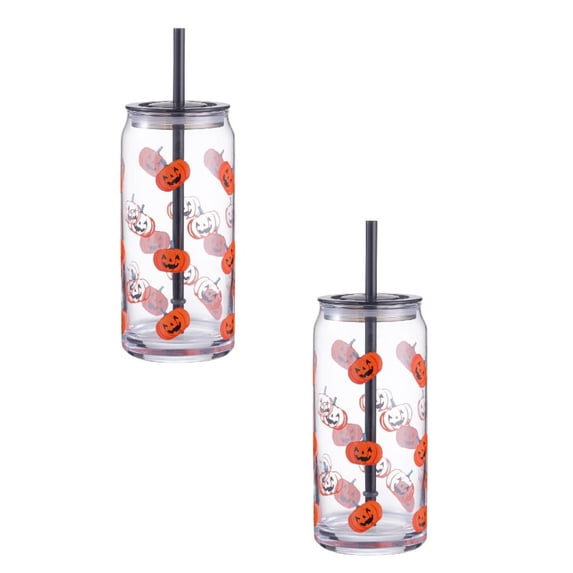 Halloween 20oz Glass Can Sipper With Lid And Straw, Spooky Cute Iced Coffee Tumbler, Reusable Drinking Cup for Halloween Party, Home & Gift