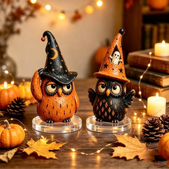 Halloween 2D Acrylic Witch Hat Bird Ornament, Flat Lightweight Desktop Decor Piece, Unique Spooky Craft Accessory for Table Shelf, Indoor Halloween Holiday Home Atmosphere Decoration