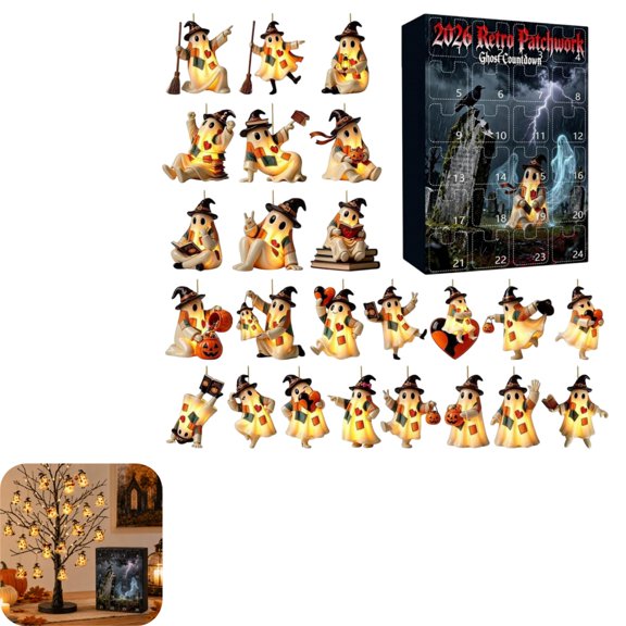 Halloween 2D Airplane Advent Calendar, 24 PCS 2D Acrylic Ghost Surprise Countdown Decor, Spooky Table Centerpiece & Collectible Ornament for Fall Home Party
