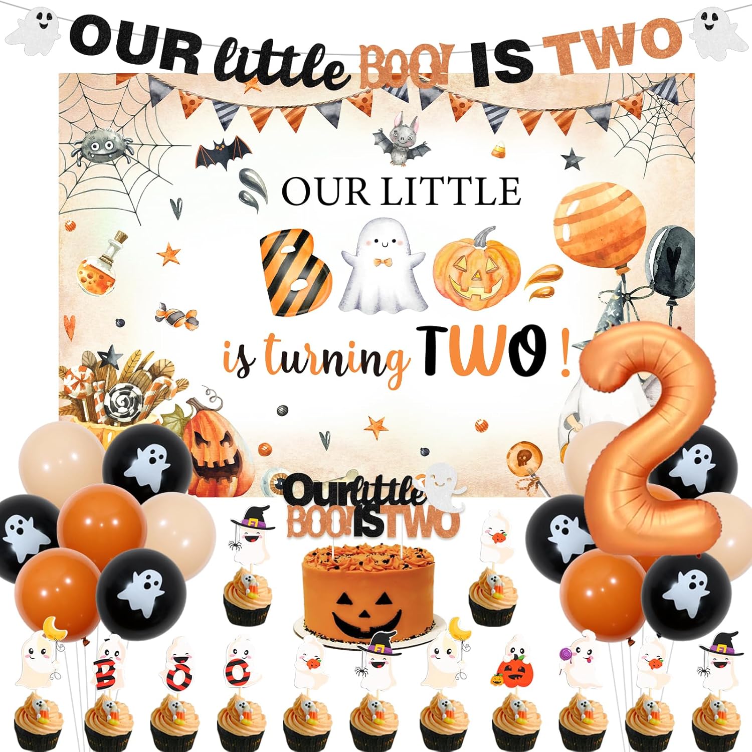 Baby Boo Number Two Halloween 2nd Birthday Party Decorations with Orange Our Little Boo is ...