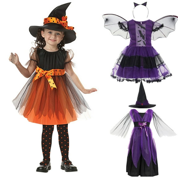 Halloween 3-13T Children Girls Vampire Witch Bat Cosplay Dress Carnival Party Toddler Kids Halloween Costume Dress Up