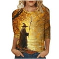 thumbnail image 1 of Halloween 3/4 Sleeve Shirts for Women Cute Witch Graphic Tees Funny Family Party Matching Holiday Tops, 1 of 4