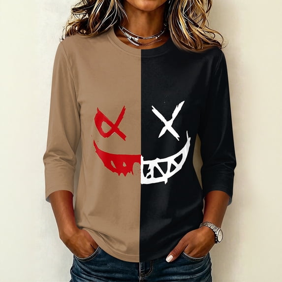 Halloween 3/4 Sleeve Sweatshirt for Women, Lightweight Pumpkin Shirt Casual Loose Crewneck Raglan Pullover Top Style31# S