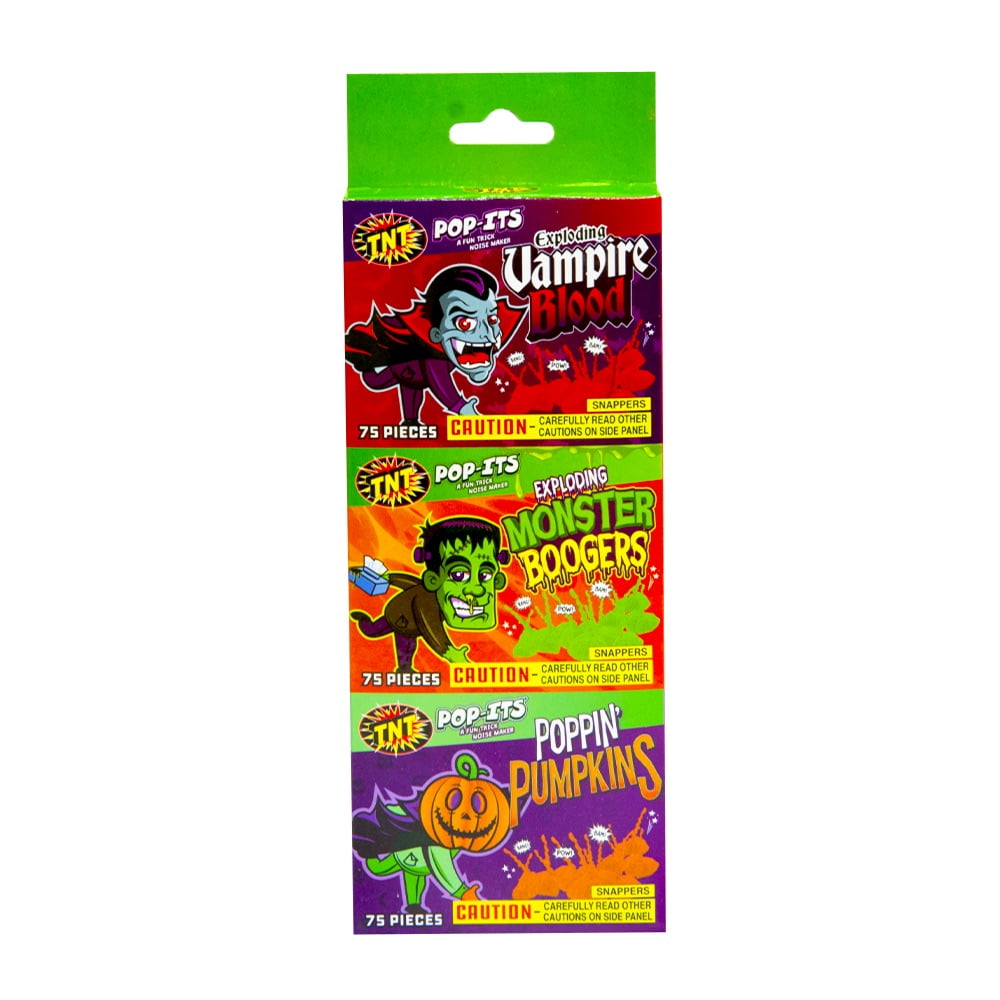 TNT Fireworks Halloween 3 Pack Pop-its,  Red Orange and Green Novelty Noisemakers, Party