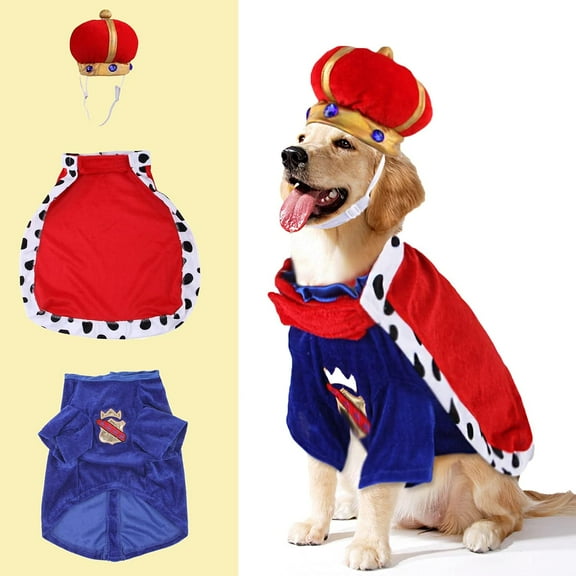 Halloween 3 Pcs Dog King Cloak Costume with Crown Cap Pet Suit Prince Autumn Winter Apparel Cat Hoodies with Hat Puupy Clothes French Bulldog Chihuahua