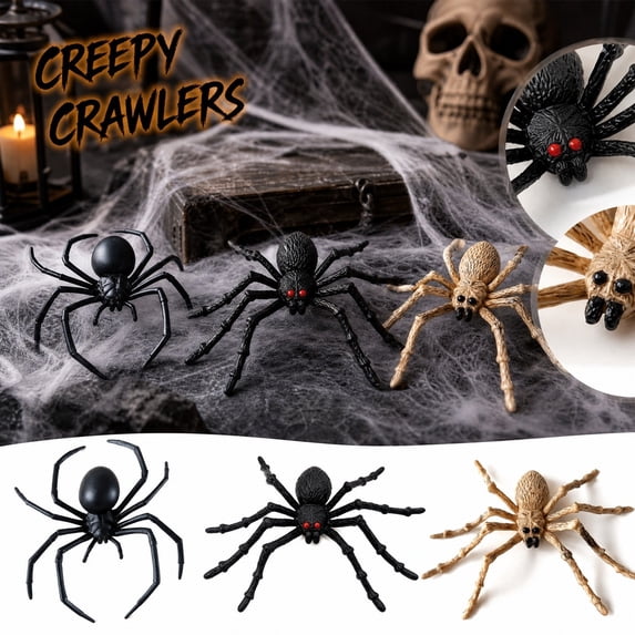 Halloween 3 pc Spider Figurine, Realistic Spider Statue with Detailed Legs for Outdoor Porch Yard Wall and Party Decor, 5.91in