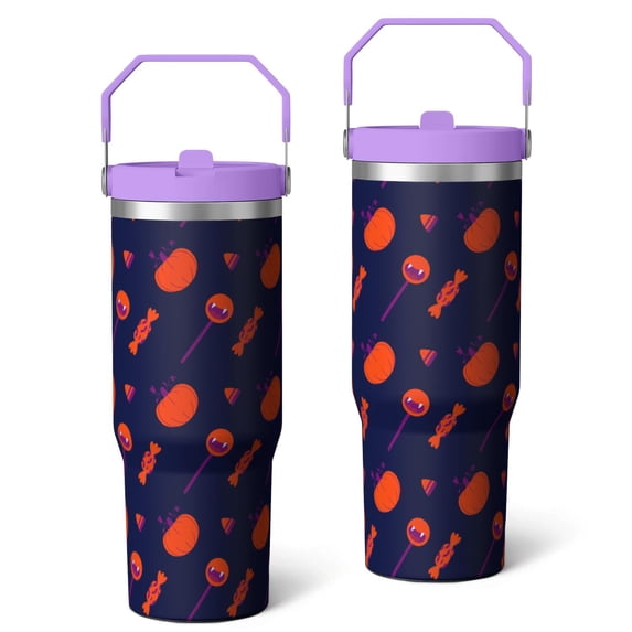 Halloween 30oz Handheld Travel Tumbler with Handle – Double Wall Stainless Steel Insulated Cup, Flip Straw Lid, Leak-Proof & BPA-Free for Hot and Cold Drinks – Durable Coffee & Juice Mug Black