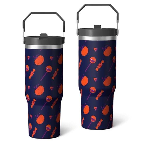 Halloween 30oz Handheld Travel Tumbler with Handle – Double Wall Stainless Steel Insulated Cup, Flip Straw Lid, Leak-Proof & BPA-Free for Hot and Cold Drinks – Durable Coffee & Juice Mug Black