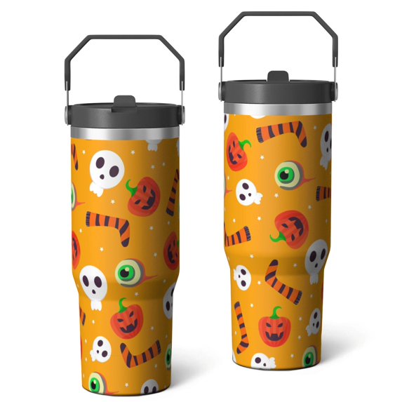 Halloween 30oz Handheld Travel Tumbler with Handle – Double Wall Stainless Steel Insulated Cup, Flip Straw Lid, Leak-Proof & BPA-Free for Hot and Cold Drinks – Durable Coffee & Juice Mug Black